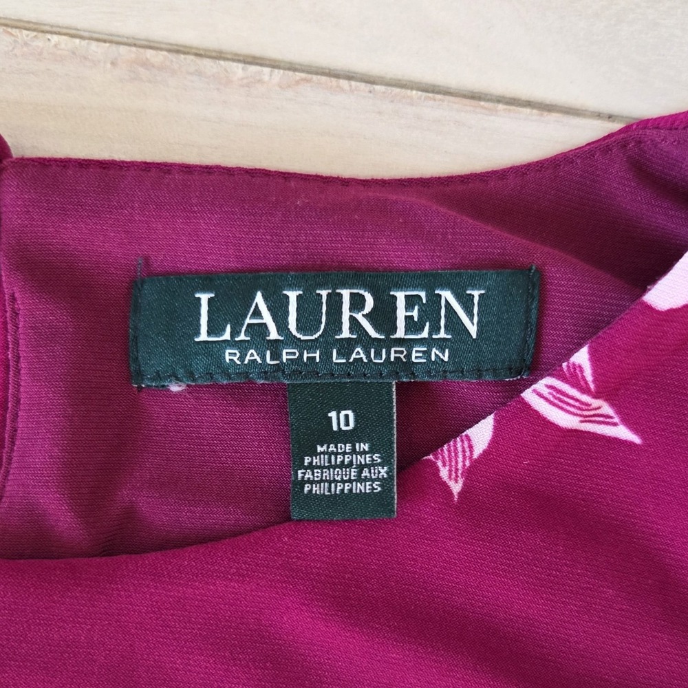 Lauren Ralph Lauren Women's Dress Sz 10 Pink Burgandy Floral Fit & Flare - Picture 6 of 9